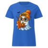 BOO! Ghost with Pumpkin & Coffee T-Shirt | Women’s Halloween Softstyle Tee – royal front