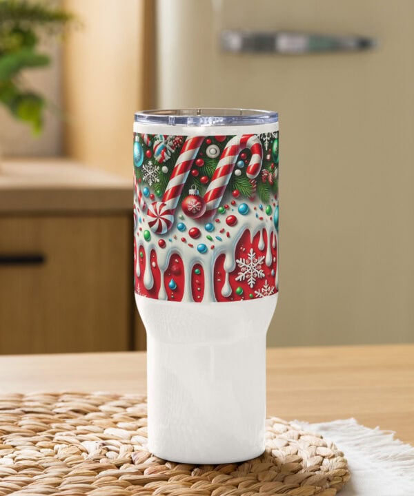 Candy Cane Christmas Mug | Festive Holiday Travel Cup – handle white front
