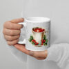 Golden Holly Christmas Mug | Elegant Holiday Coffee Cup – white handle left
