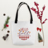 Hello Fall Autumn Plaid Tote Bag – black