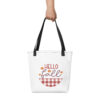 Hello Fall Autumn Plaid Tote Bag – black front