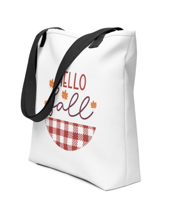 Hello Fall Autumn Plaid Tote Bag – black front
