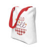 Hello Fall Autumn Plaid Tote Bag – red front
