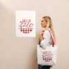 Hello Fall Autumn Plaid Tote Bag – red front