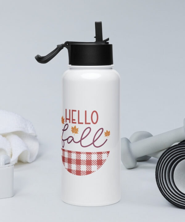 Hello Fall Stainless Steel Water Bottle with Straw Lid (32 oz) – white right