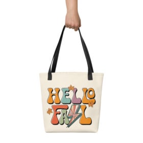 Hello Fall Tote Bag | Retro All-Over Print for Autumn Lovers