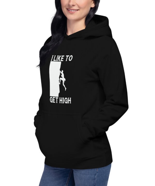 I Like To Get High | Rock Climbing Unisex Hoodie – black left front