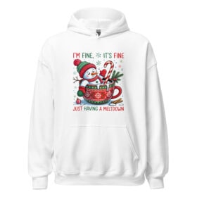 I’m Fine, It’s Fine” Funny Christmas Snowman Hoodie | Unisex Heavy Blend