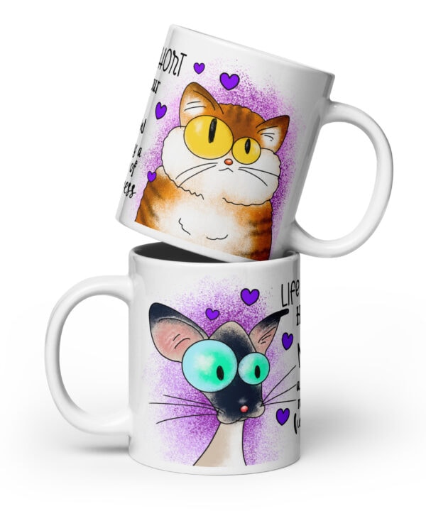Life Is Short Hug Your Meow Mug | Cute Cat Lovers Cup – white front