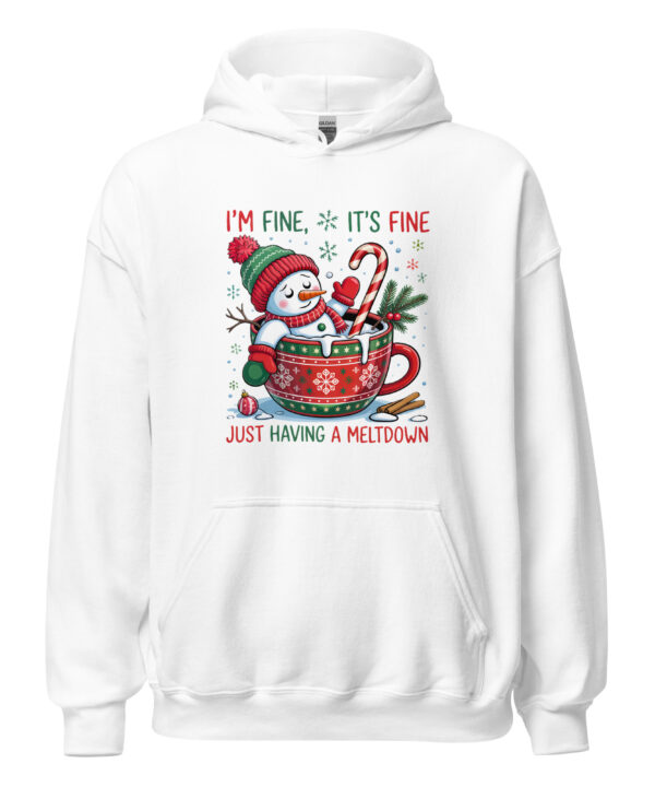 I’m Fine, It’s Fine” Funny Christmas Snowman Hoodie | Unisex Heavy Blend