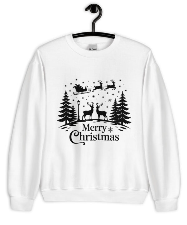 Merry Christmas Sweatshirt | Santa’s Sleigh & Reindeer DTFlex Print – white front