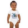 My 1st Christmas Blue Edition Baby Bodysuit | Organic Cotton Holiday Outfit – blue white front