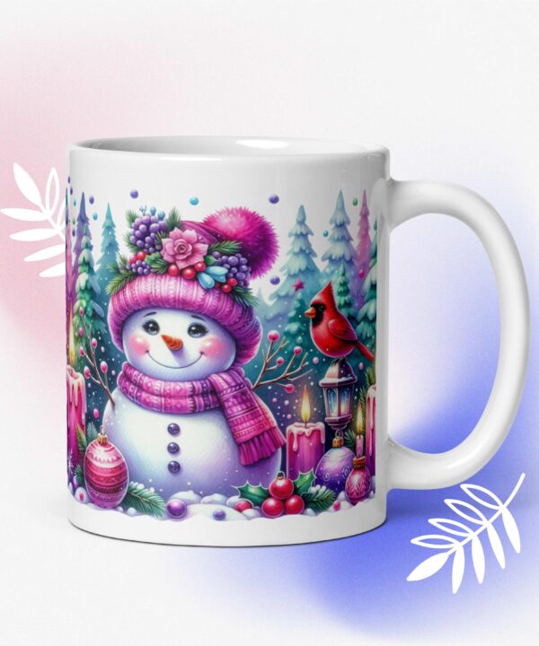 Purple Christmas Mug | Cozy Snowman Winter Wonderland Cup – purple white handle right