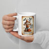 Scarecrow Harvest Wishes | Retro Halloween Mug – white handle left