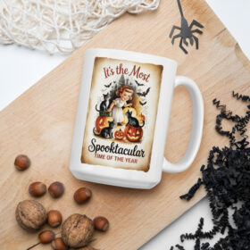 Spooktacular Retro Halloween Mug | Vintage Black Cat & Pumpkin Coffee Cup