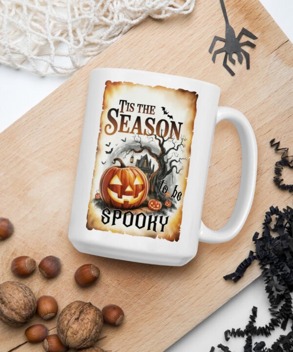 Tis the Season to Be Spooky Retro Halloween Mug | Vintage Pumpkin Coffee Cup – white