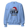 Light blue Christmas Crew sweatshirt with festive graphic print.