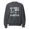 Coffee and My Camera Sweatshirt | Creative Caffeine Vibes – dark heather front