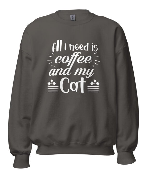 Coffee and My Cat Sweatshirt | Cozy Feline & Caffeine Vibes – charcoal front
