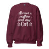 Coffee and My Cat Sweatshirt | Cozy Feline & Caffeine Vibes – maroon front
