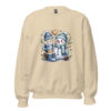 Cozy beige snowman hot cocoa winter graphic crewneck sweatshirt.