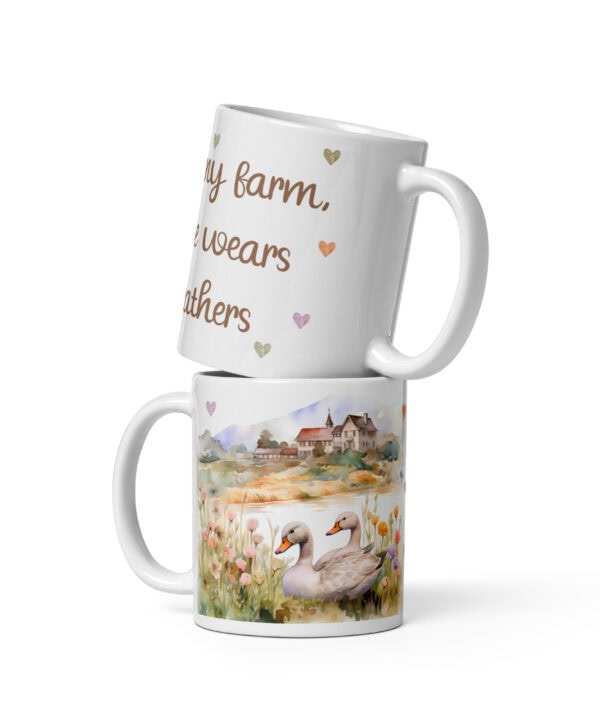 Farm Love Wears Feathers Mug | Countryside Serenity – white front