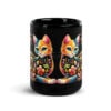 Floral Cat Mug | Vibrant Art for Cat Lovers – black front