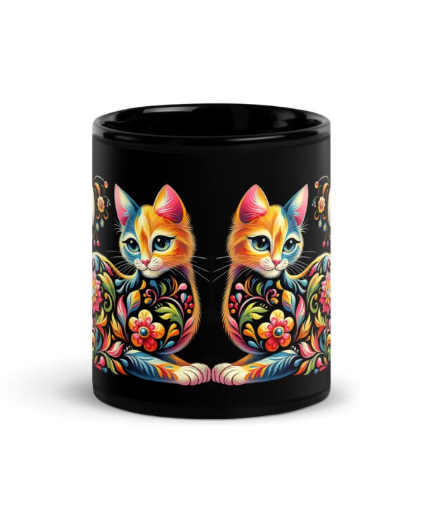 Floral Cat Mug | Vibrant Art for Cat Lovers – black front