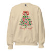 Light beige sweatshirt with floral Christmas tree and Merry & bright.