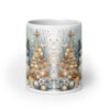 Golden Snowman Christmas Mug | Elegant Winter Holiday Cup – white front