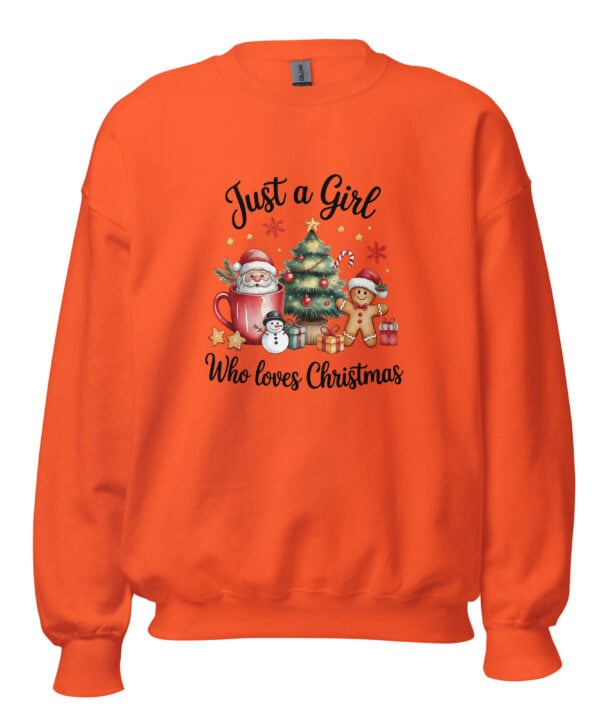 Just a Girl Who Loves Christmas Sweatshirt DTFlex Design on Orange