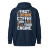 Mechanic Coffee Hoodie | First I Drink Coffee Then I Fix Your Engine – navy back