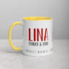 Personalized yellow-interior coffee mug for Lina, tender and kind.