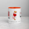 Custom white and orange ceramic mug with love and kindness theme.