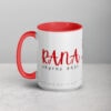 White and red Rana Joyful Gaze personalized coffee mug.