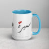 Personalized Samira Arabic calligraphy mug with cyan blue accents.