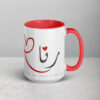 Personalized white coffee mug with red interior, Arabic Rana calligraphy.