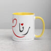 Arabic calligraphy Rana mug with yellow accents and heart design.