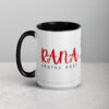 Personalized two-tone RANA coffee mug with black handle.