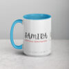 Personalized Samira evening companion ceramic coffee mug with cyan accents.