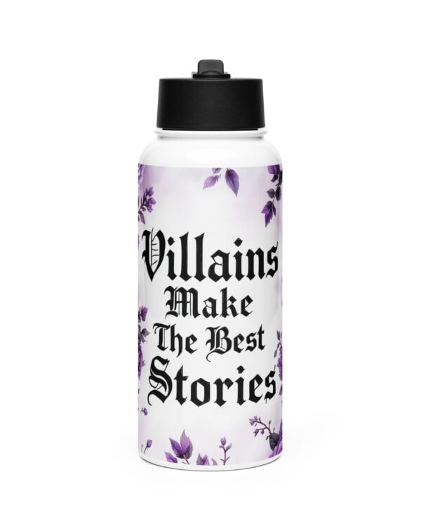 Villains Make The Best Stories Water Bottle | Gothic Book Lover Gift – white front
