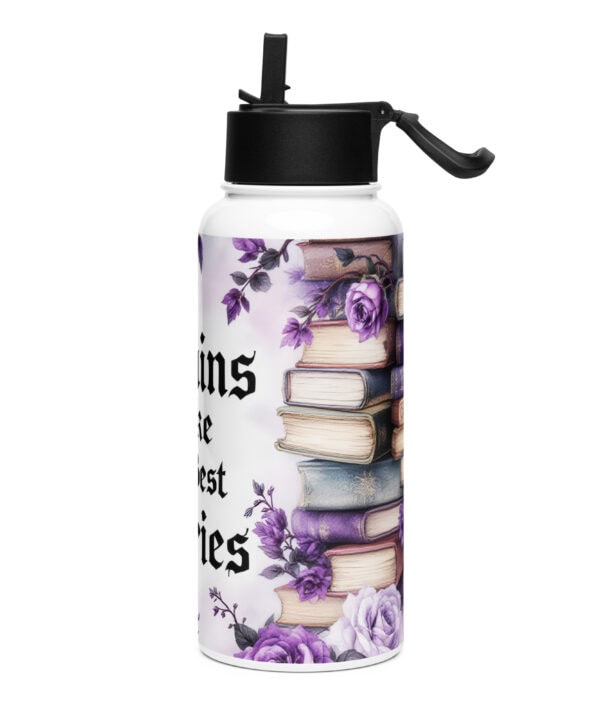 Villains Make The Best Stories Water Bottle | Gothic Book Lover Gift – white left