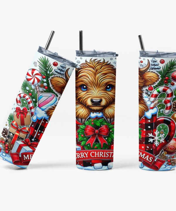 Merry Christmas Tumbler | Cute Highland Cow Holiday Cup