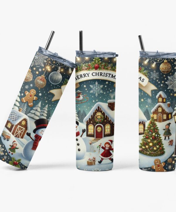 Christmas Village Tumbler | Cozy Winter Snowman Cup