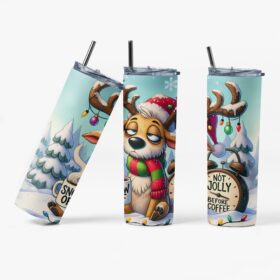 Not Jolly Before Coffee Tumbler | Funny Reindeer Cup