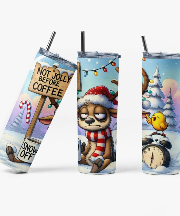 Not Jolly Before Coffee Tumbler | Grumpy Reindeer Cup