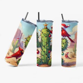 Desert Christmas Cactus Tumbler | Festive Cardinals Cup