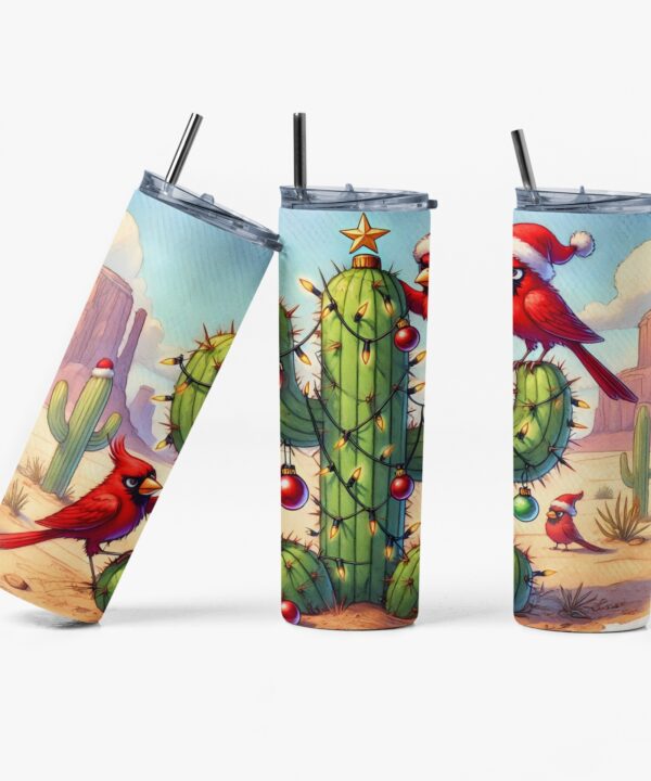 Desert Christmas Cactus Tumbler | Festive Cardinals Cup