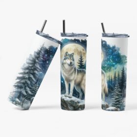 Wolf Moon Tumbler | Winter Forest Nightscape