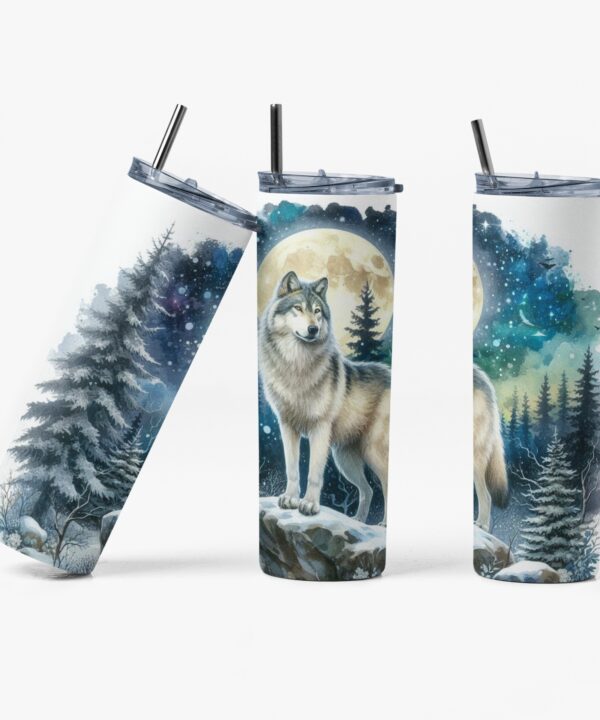 Wolf Moon Tumbler | Winter Forest Nightscape Cup